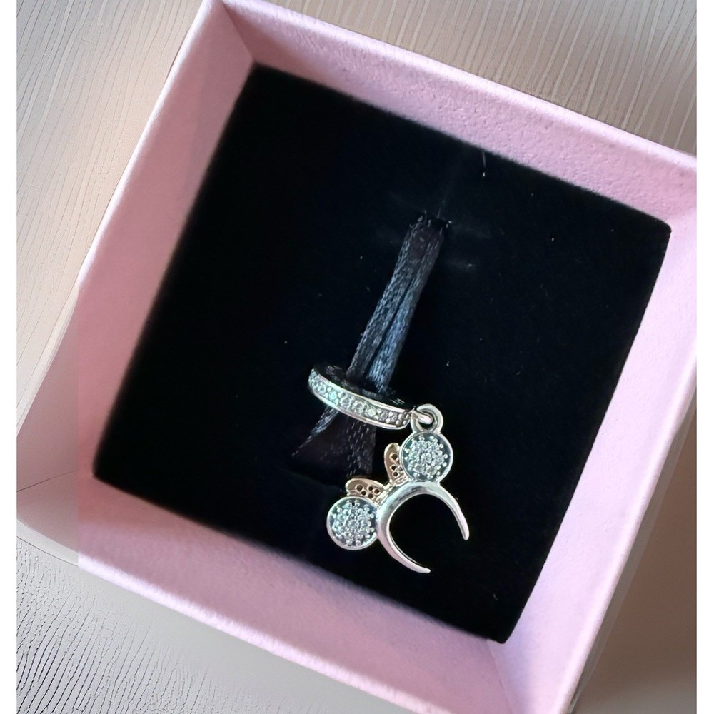 Disney Parks Pandora Charm Minnie Mouse Ear Headband Pink Crystal Polka Dot NEW